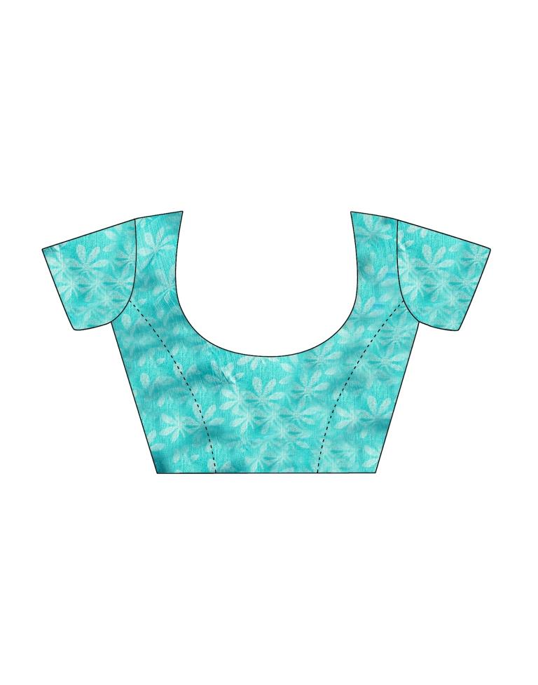 Turquoise Linen Printed Saree