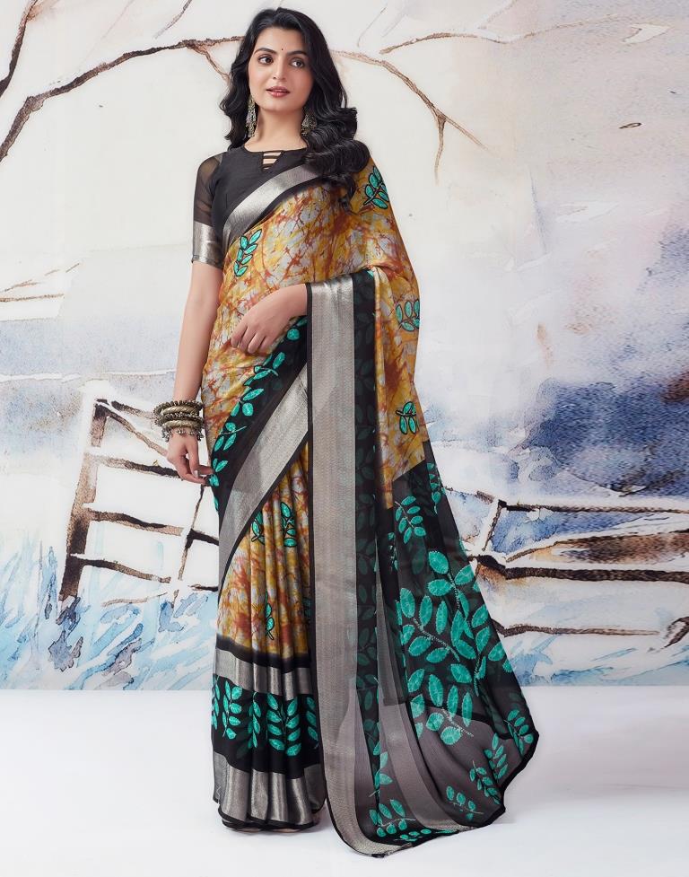 Yellow & Multicolour Chiffon Printed  Saree