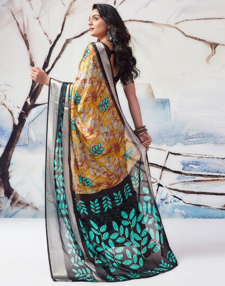 Yellow & Multicolour Chiffon Printed  Saree