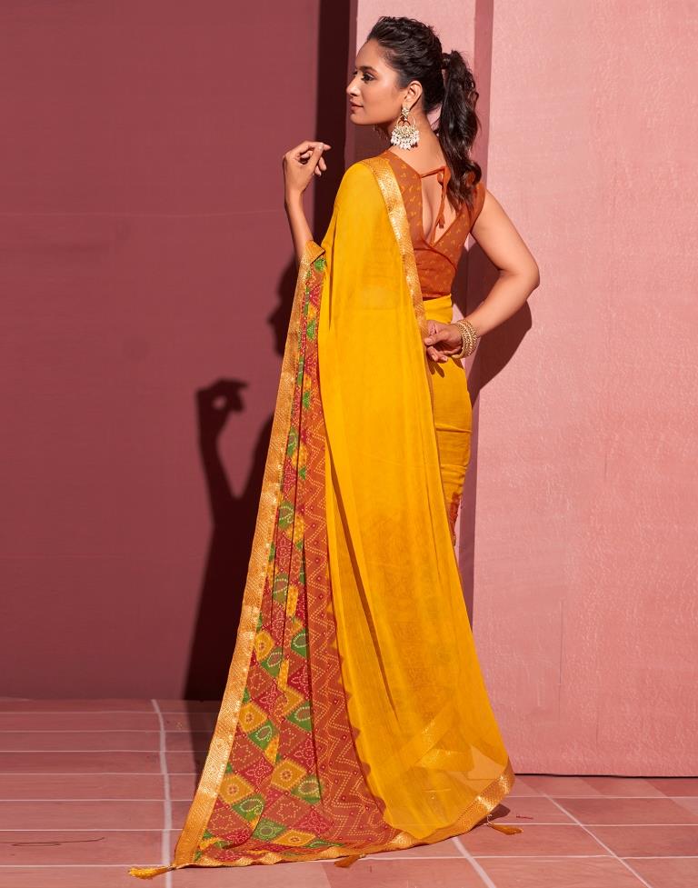 Yellow Chiffon Bandhani Saree