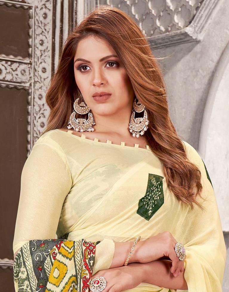 Beige & Green Georgette Printed Saree