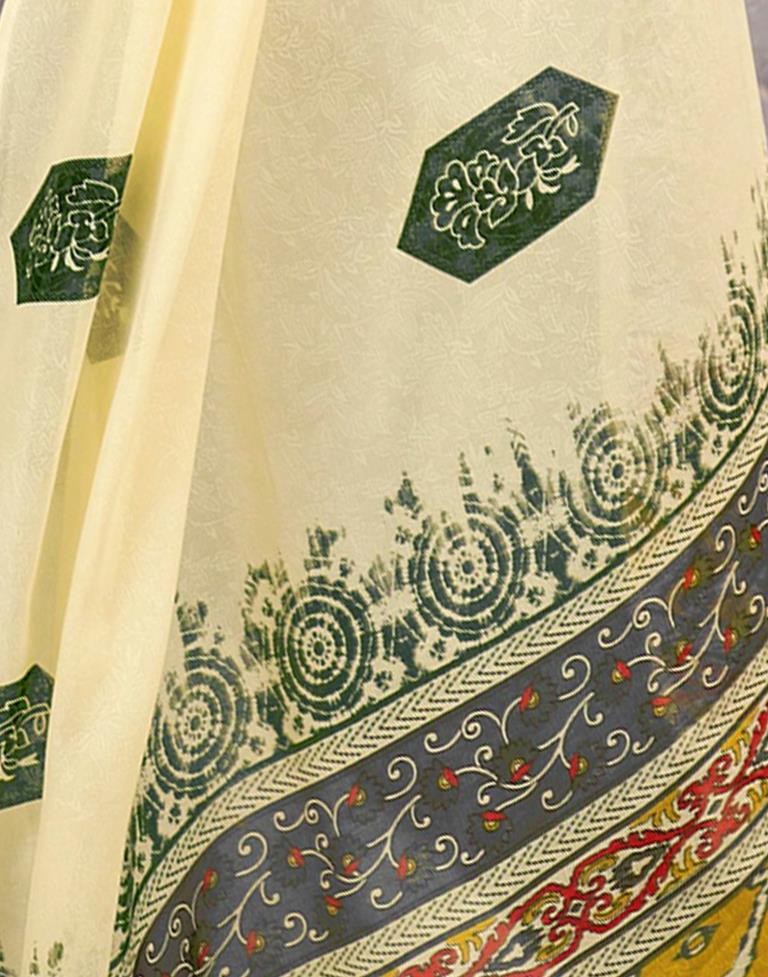 Beige & Green Georgette Printed Saree