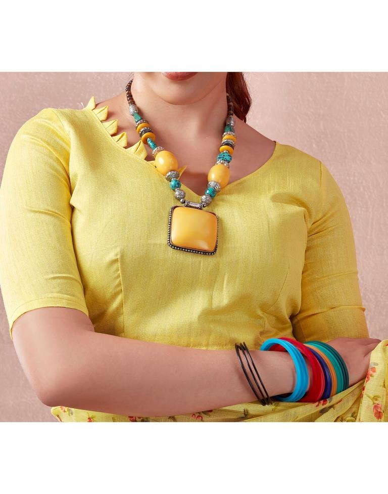 Yellow Cotton Printed Saree