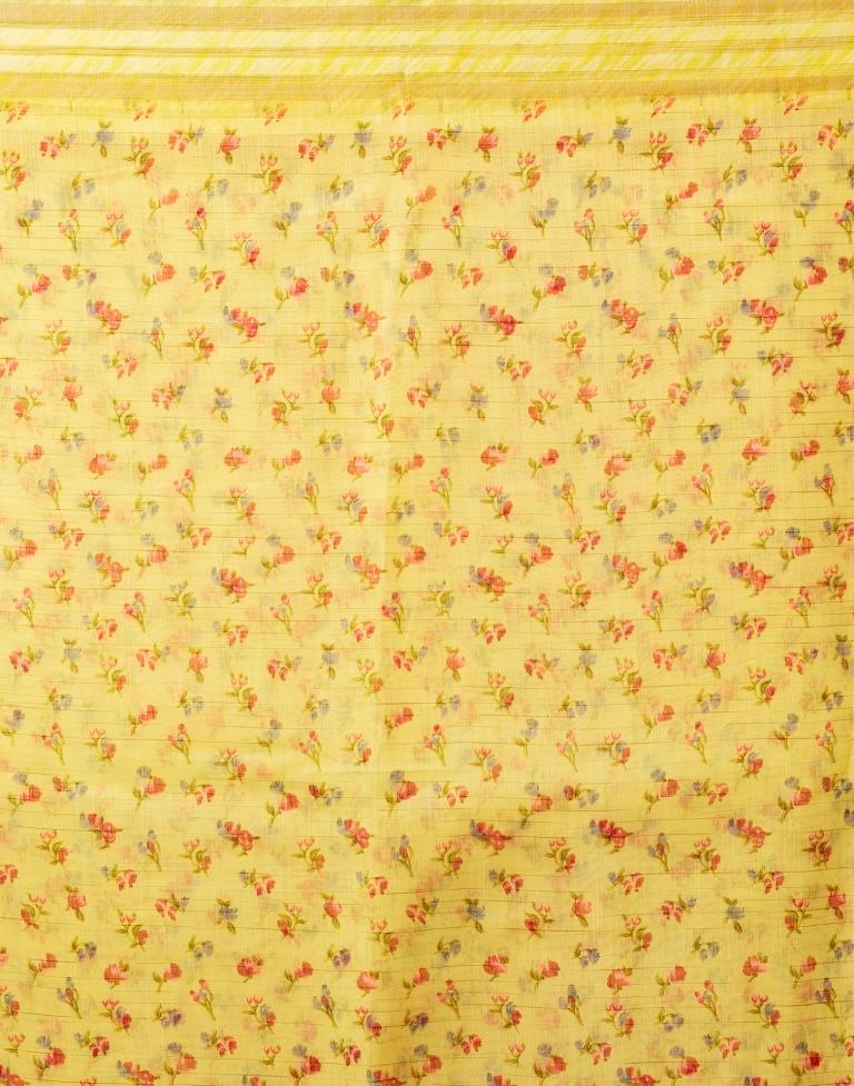 Yellow Cotton Printed Saree