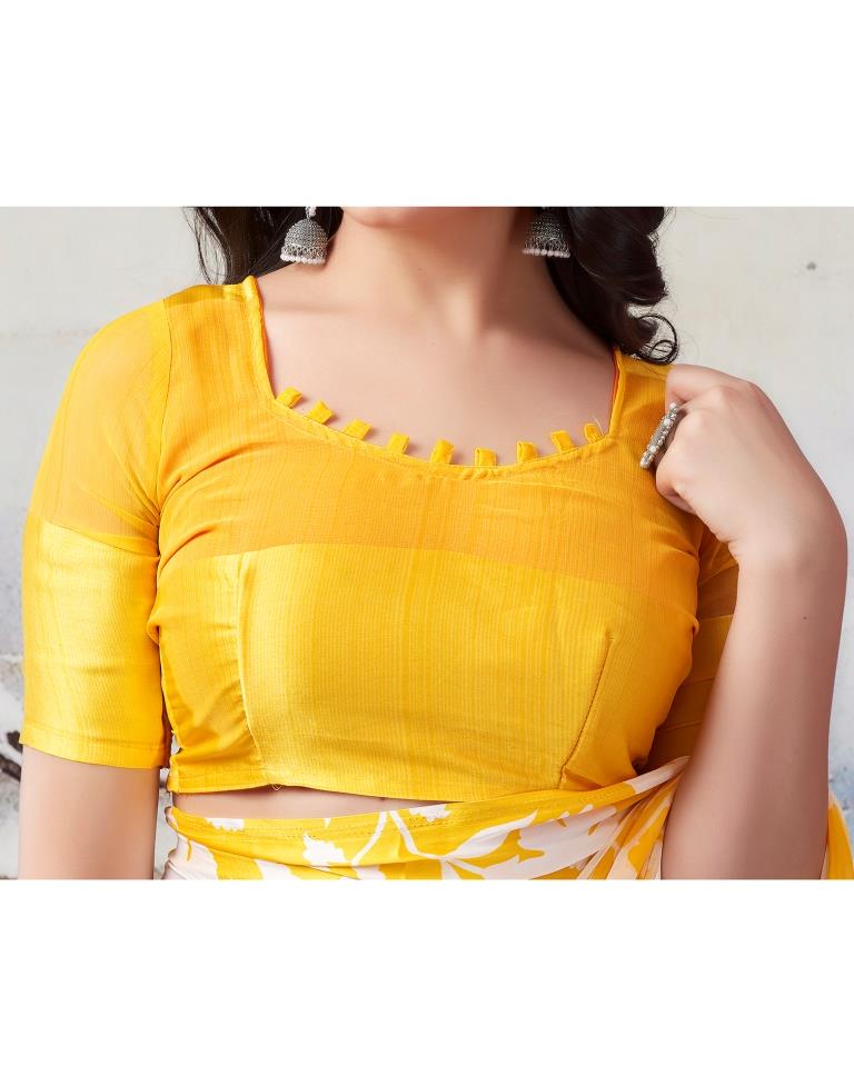 Yellow Georgette Printed Saree