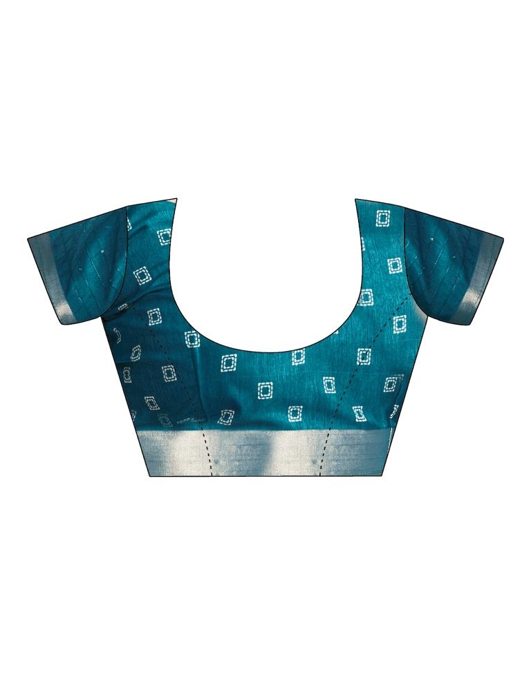 Teal Blue Silk Printed Saree