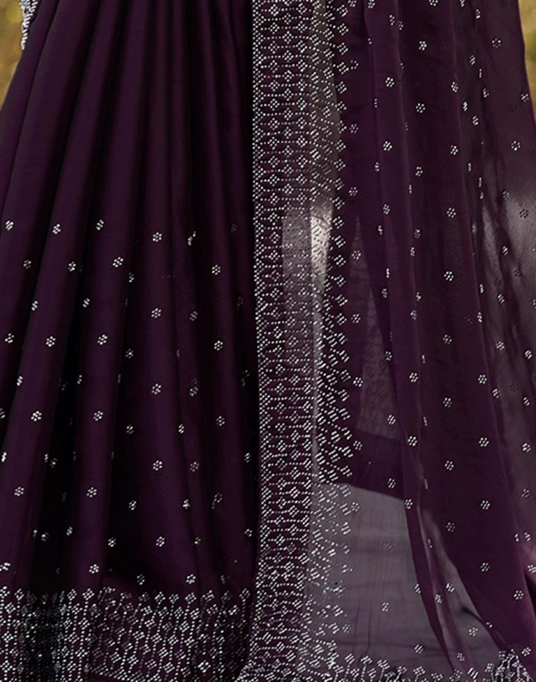 Deep Purple Georgette Plain Saree