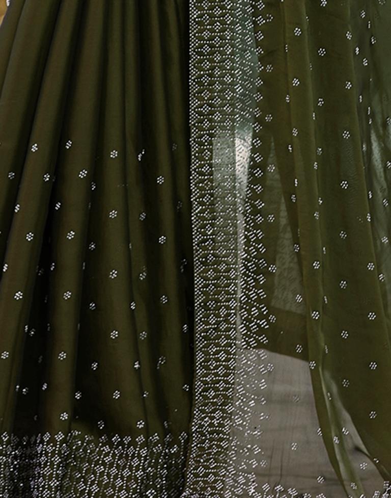 Olive Green Georgette Plain Saree