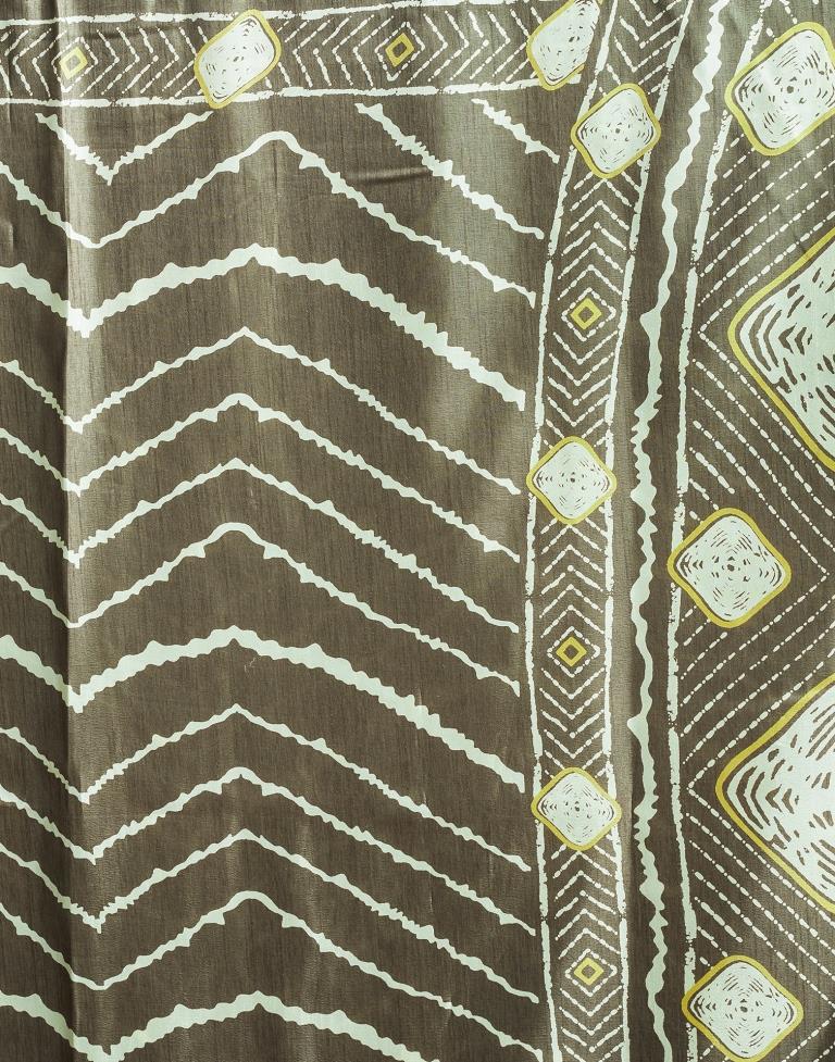 Deep Khaki Silk Printed Saree