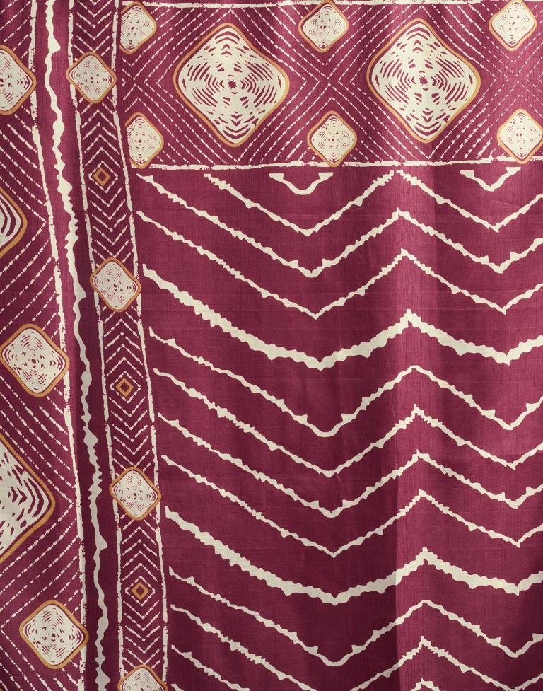 Dusty Maroon Silk Printed Saree