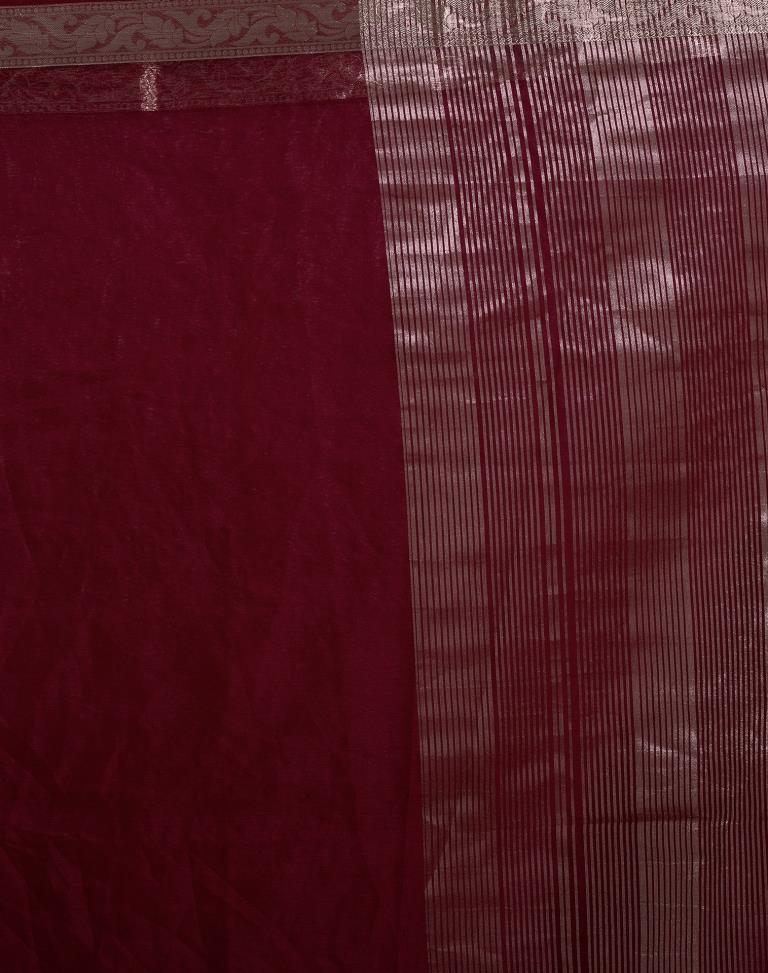 Maroon Organza Plain Saree
