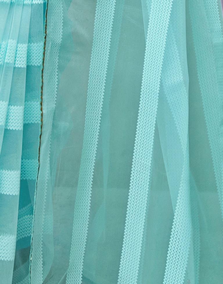 Turquoise Organza Plain Saree