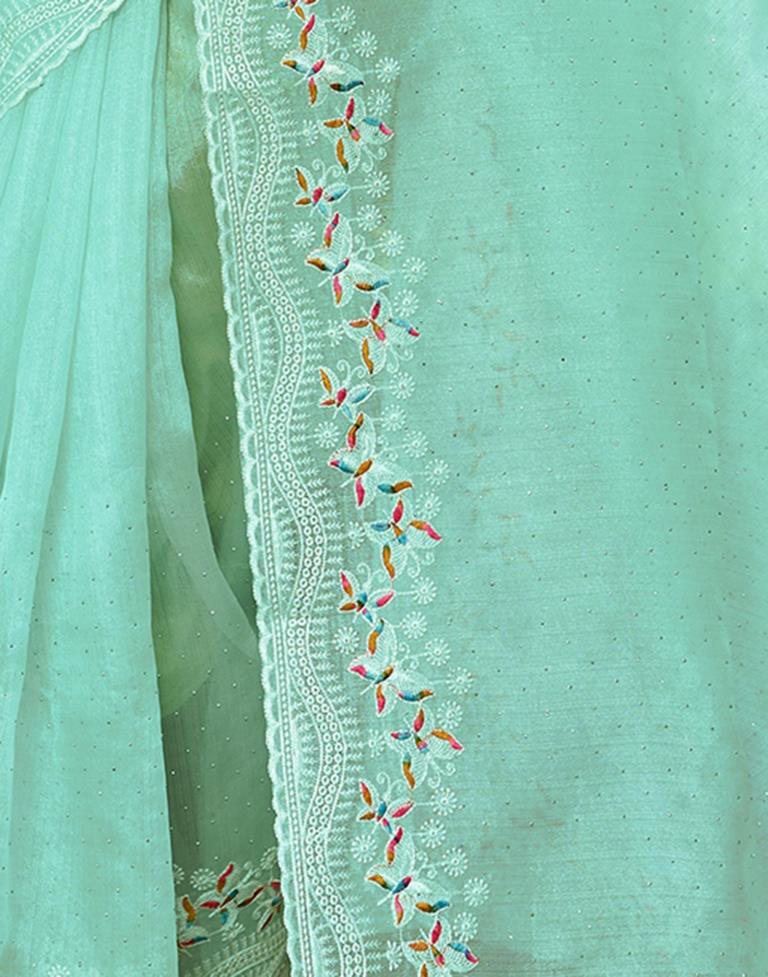 Turquoise Organza Plain Saree