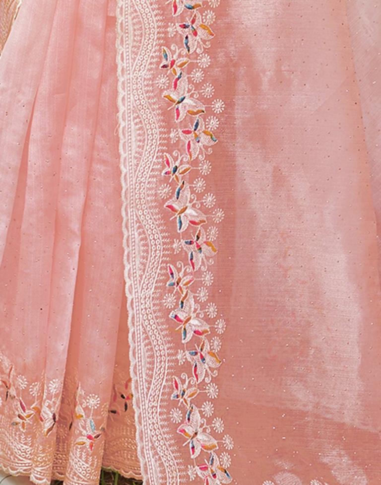 Light Pink Organza Plain Saree