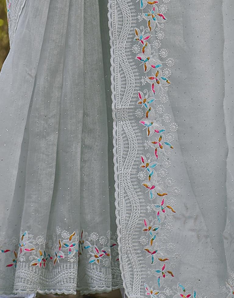 Light Grey Organza Plain Saree