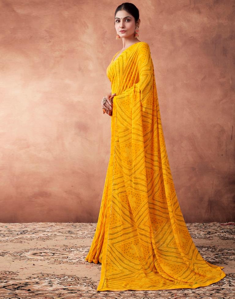 Yellow Georgette Printed Saree