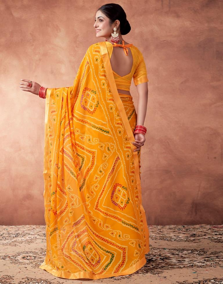 Yellow Georgette Printed Saree
