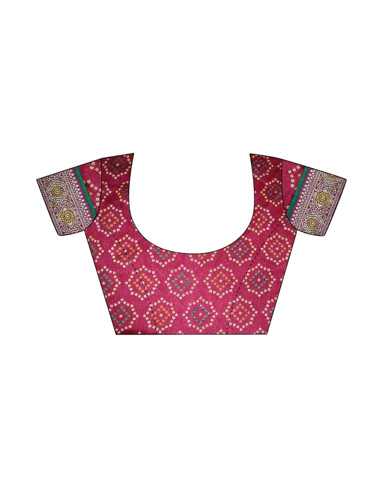 Dark Pink Chiffon Bandhani Saree