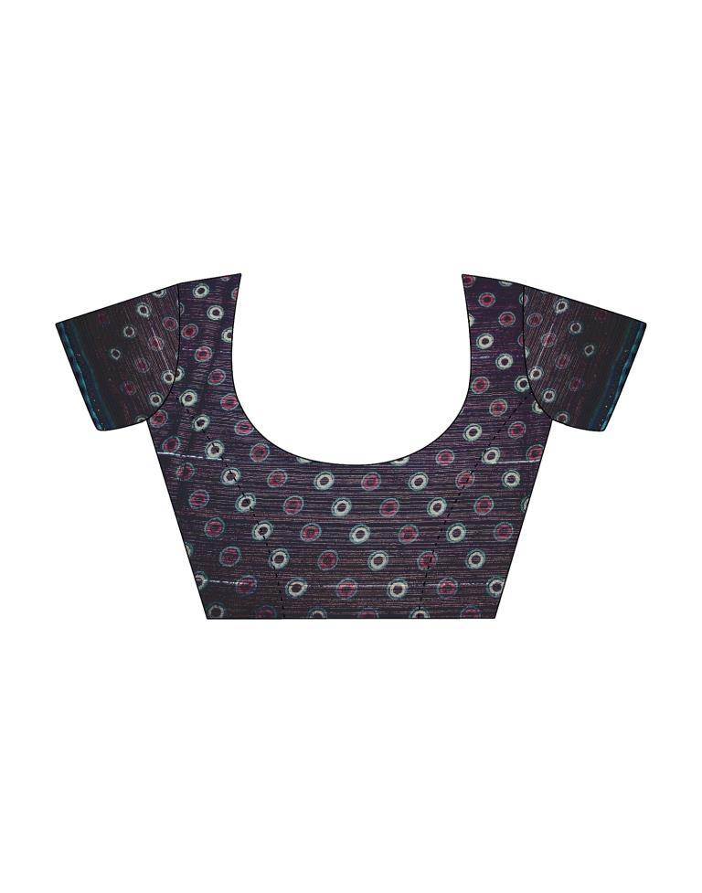 Navy Blue Chiffon Printed Saree