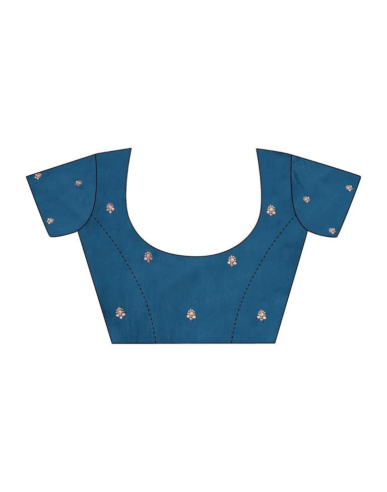 Sea Blue Chiffon Embroidery Saree