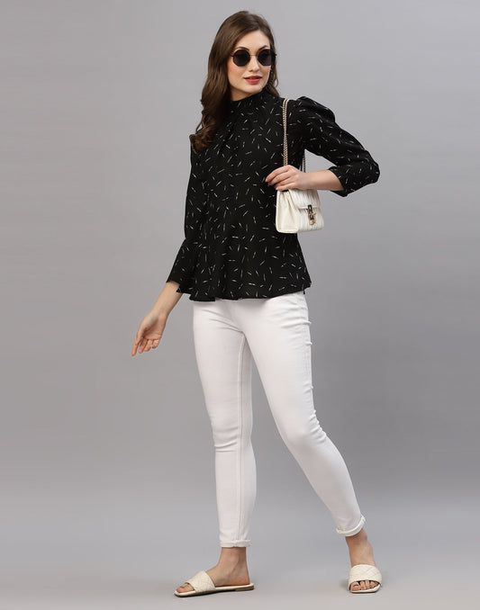 Black Mandarin Neck Top | Sudathi