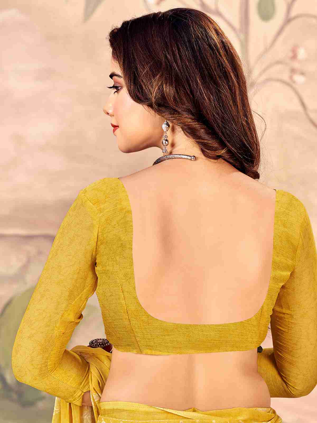 Yellow Chiffon Printed Saree