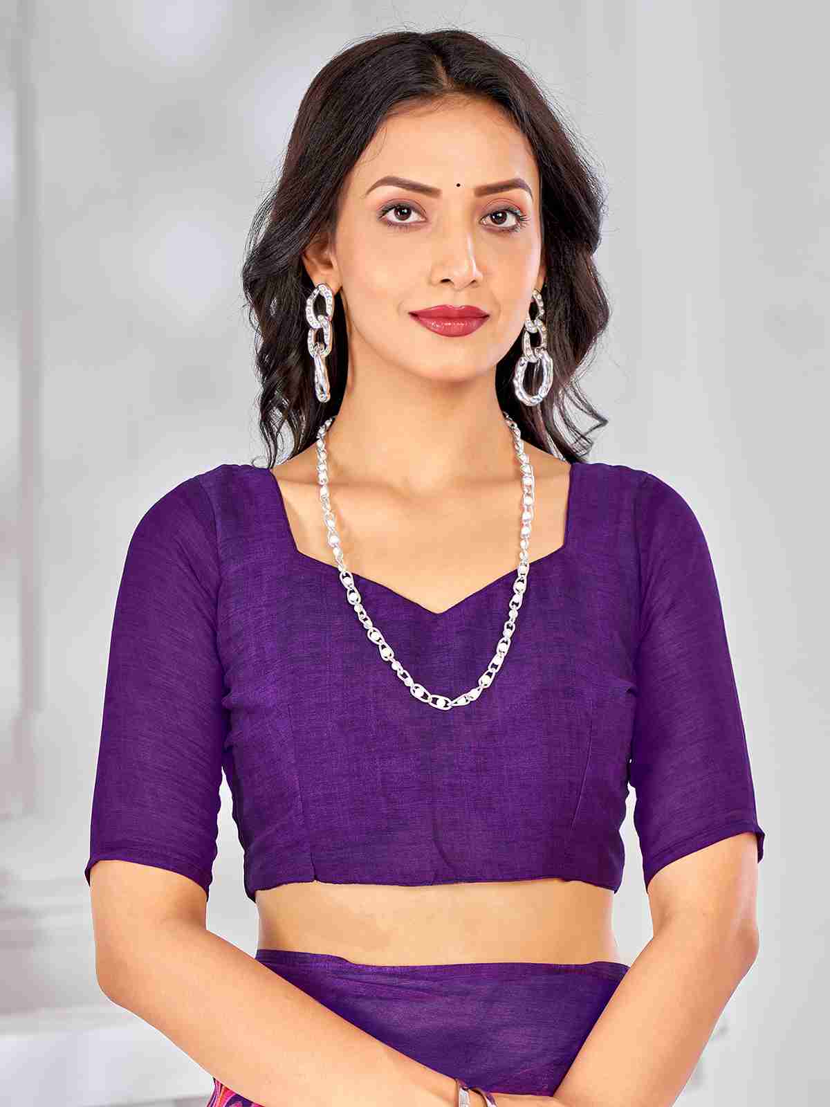 Violet Chiffon Printed Saree