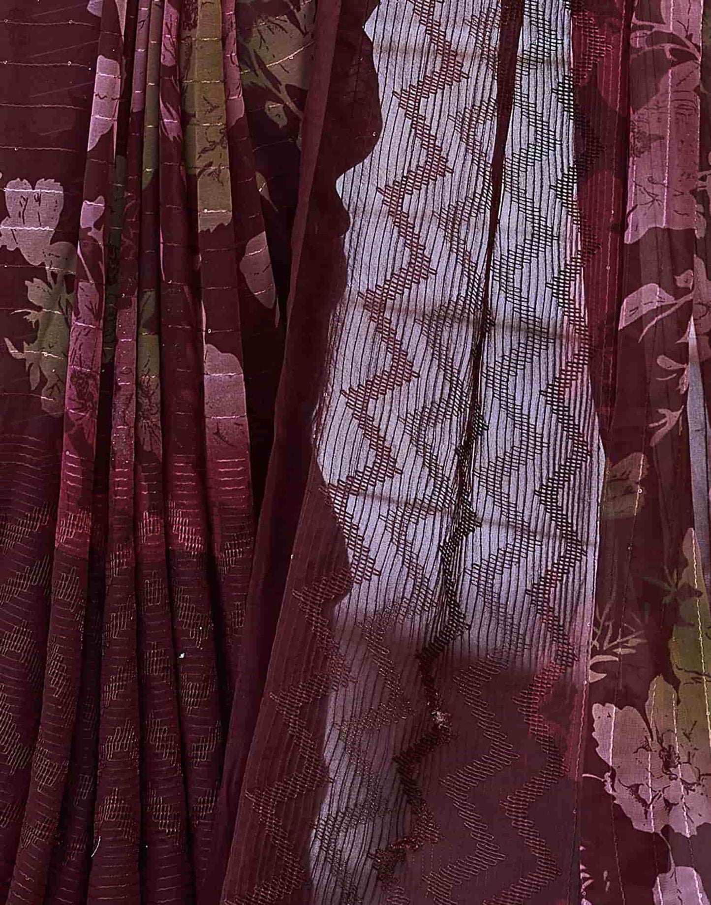 Maroon Georgette Printed Saree