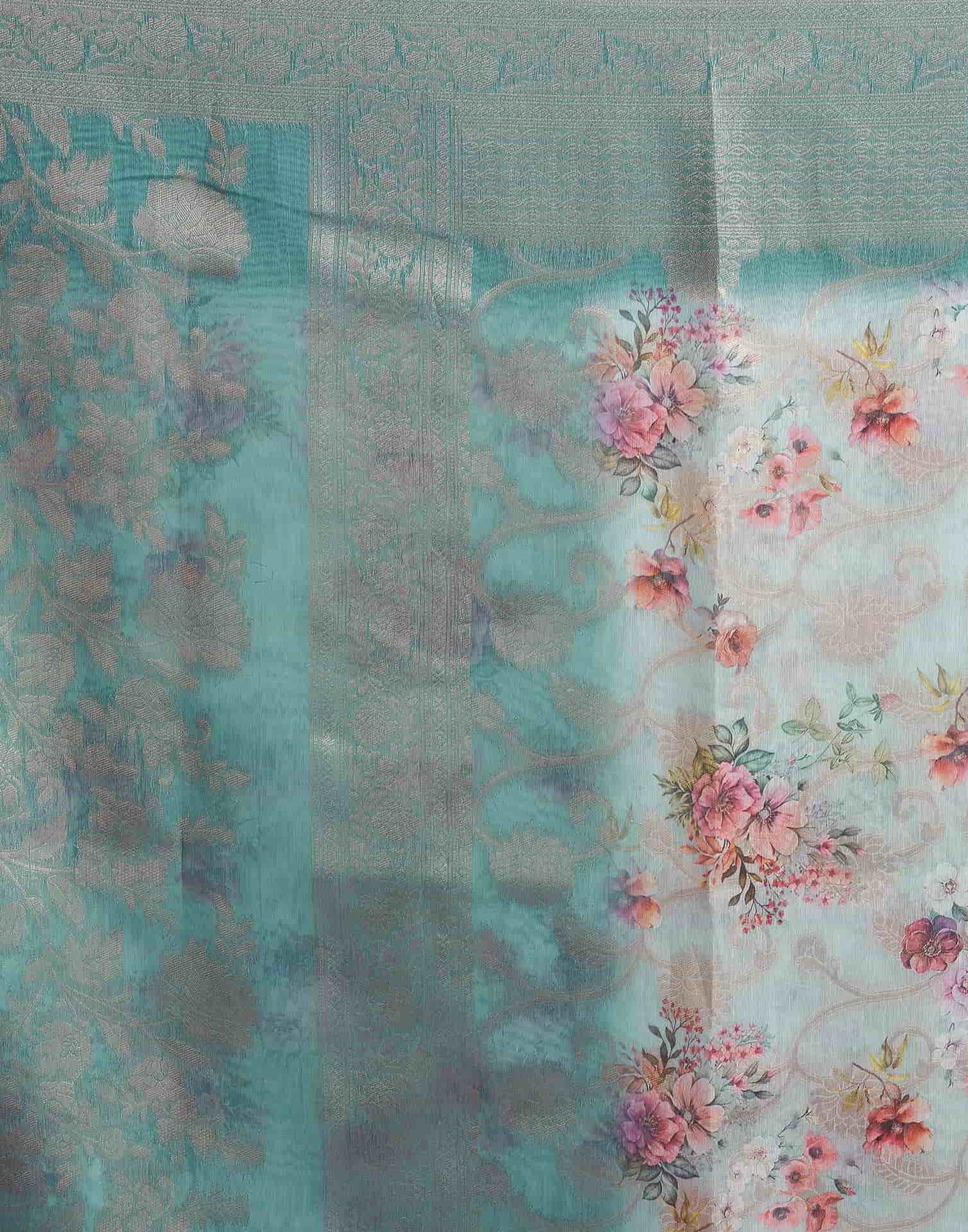 Blue Cotton Printed Saree