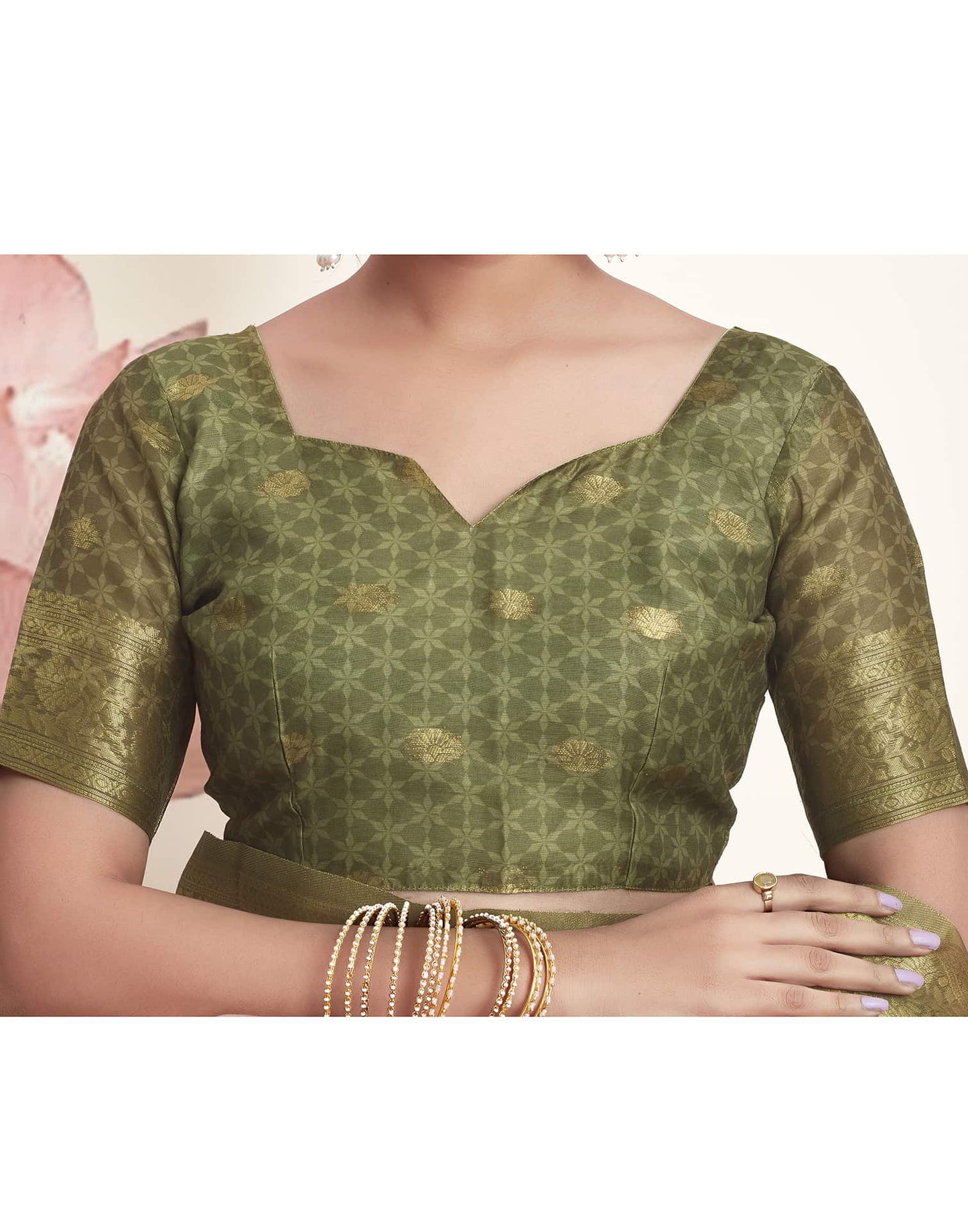 Beige Cotton Printed Saree