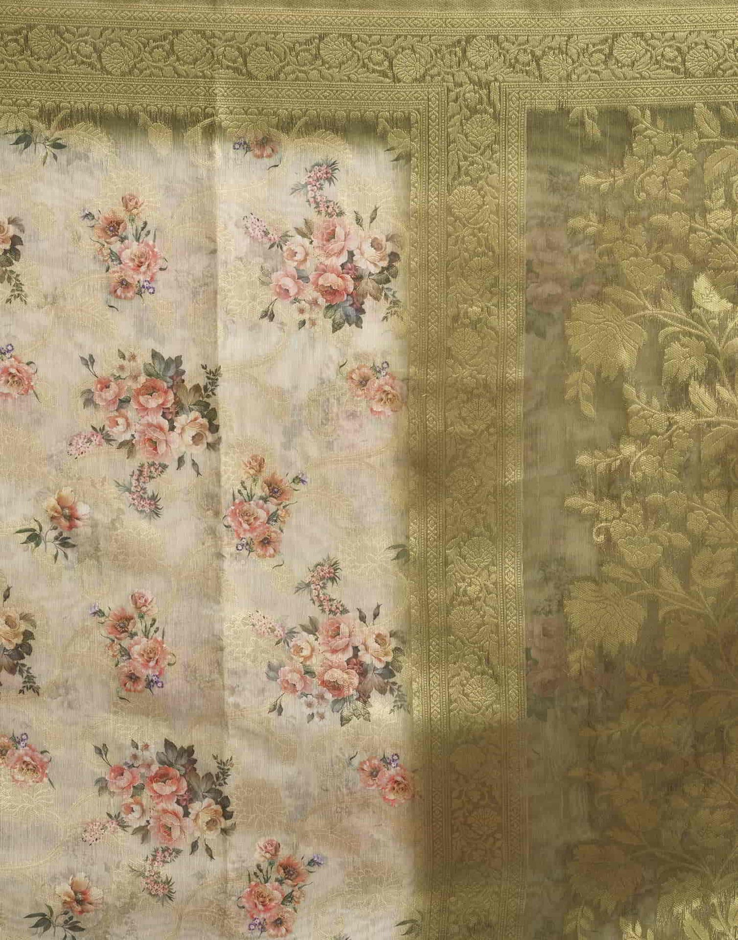 Beige Cotton Printed Saree