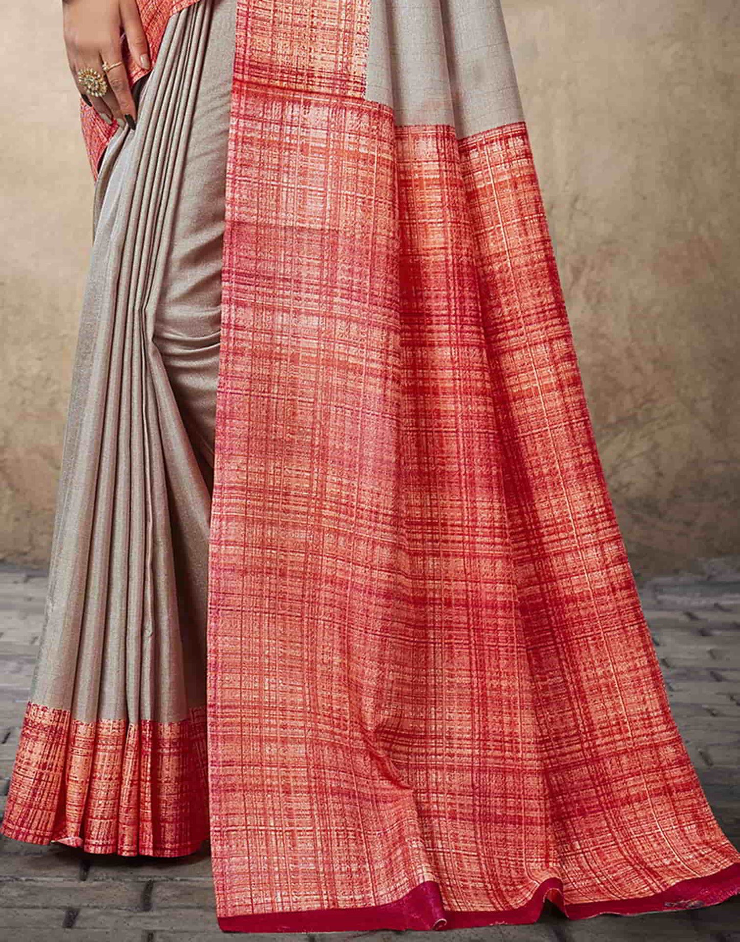 Grey Silk Printed Saree