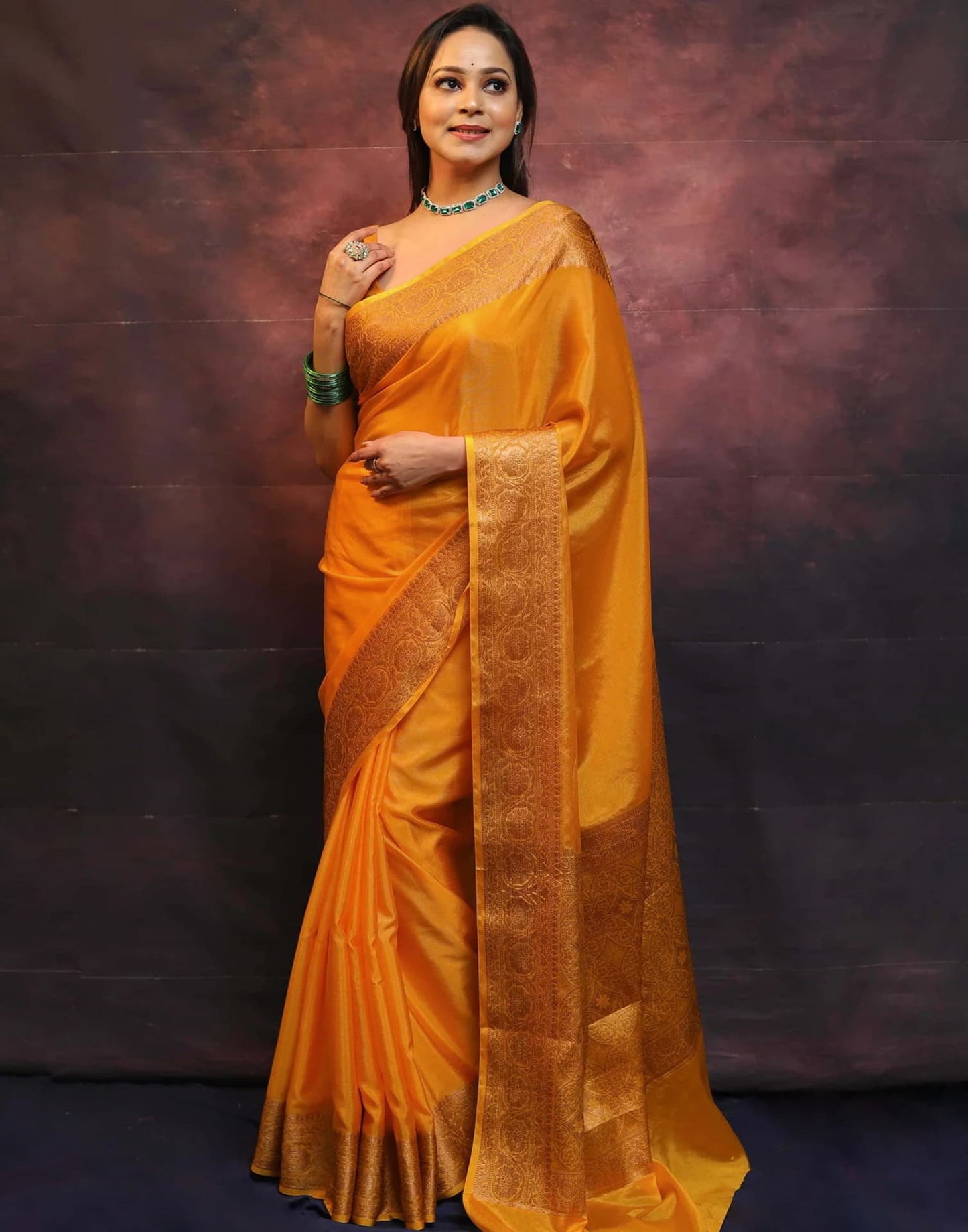 Yellow Banarasi Silk Woven Saree