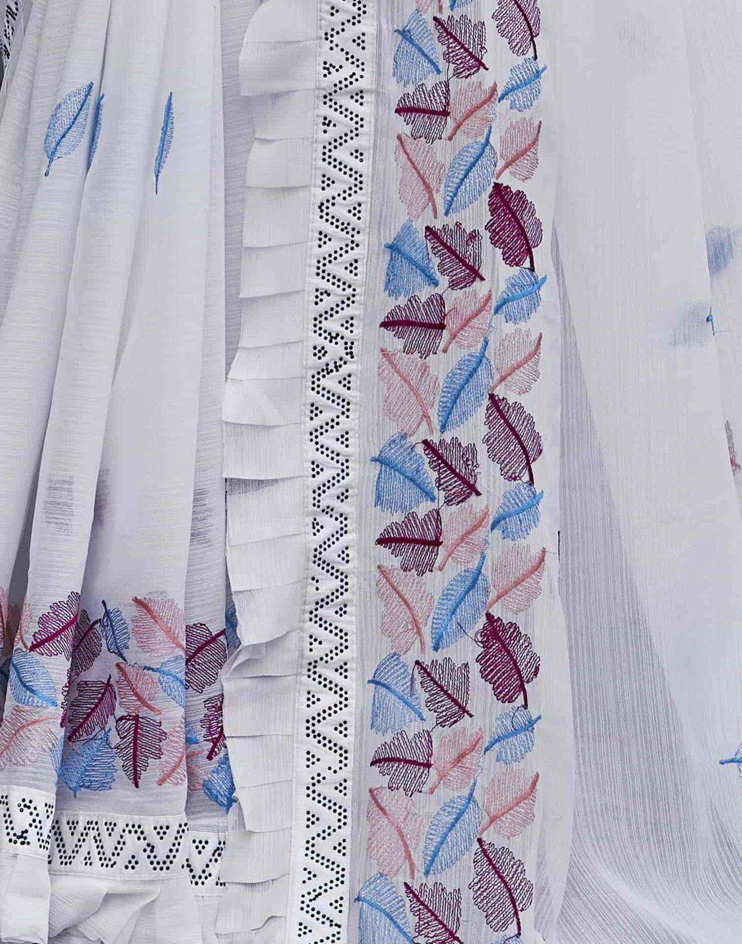 White Embroidery Georgette Stone Work Saree