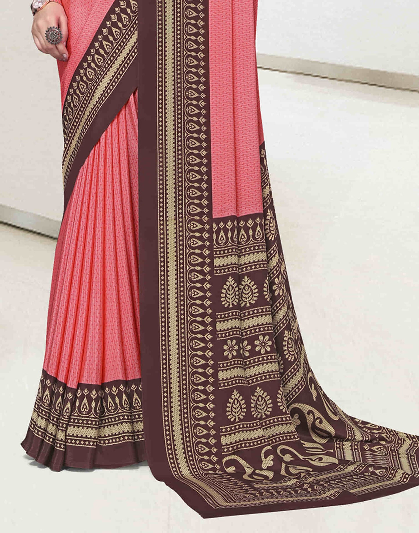 Rose Pink Polyester Printed Saree