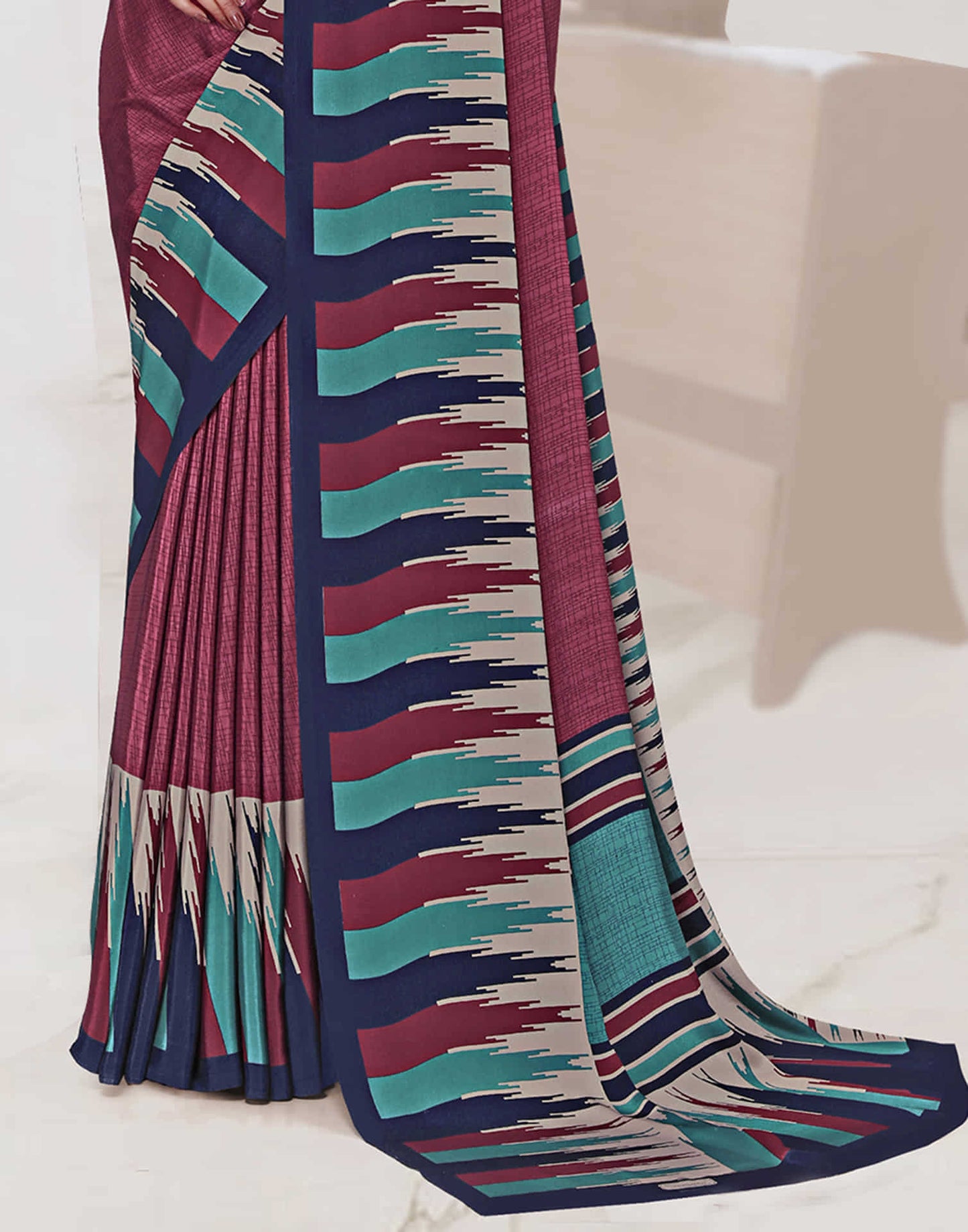 Dark Dusty Pink Polyester Printed Saree