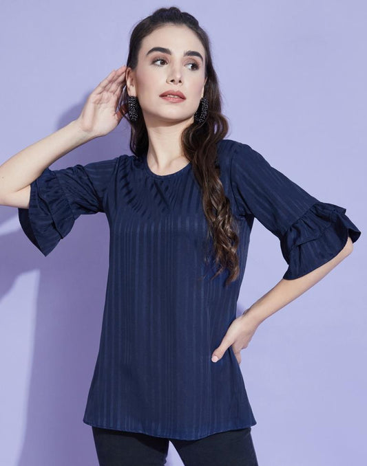 Dark Blue Bell Sleeve Top | Leemboodi