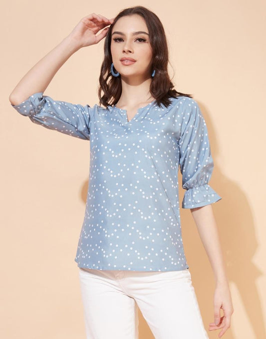 Blue And Multicolour Polka dot Top | Leemboodi