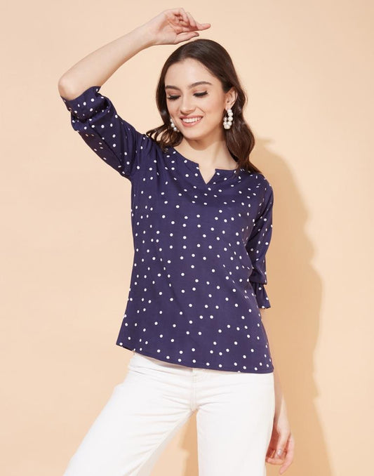 Navy Blue Polka Dot Top | Leemboodi