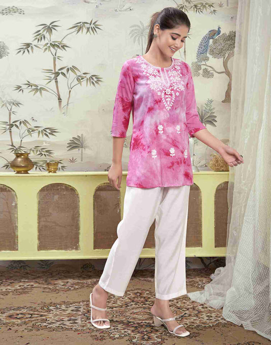 Pink Embroidery Rayon Straight Kurta