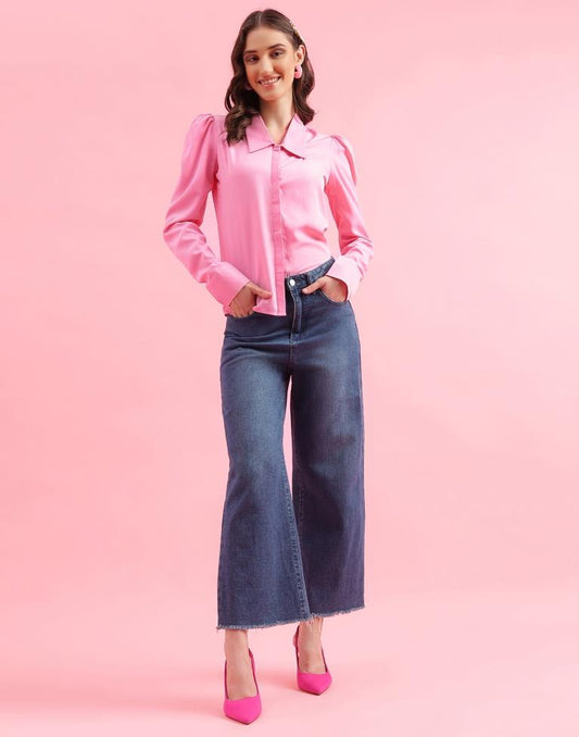 Pink Polyester Plain Shirt