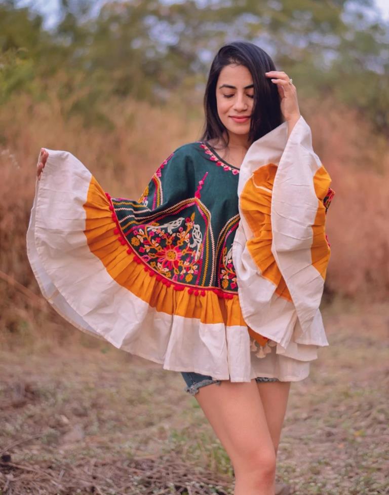 Bottle Green Embroidery Cotton Top