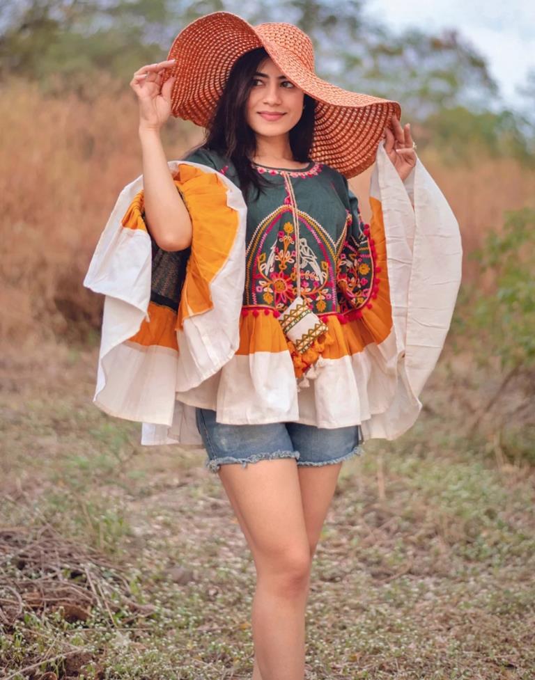 Bottle Green Embroidery Cotton Top
