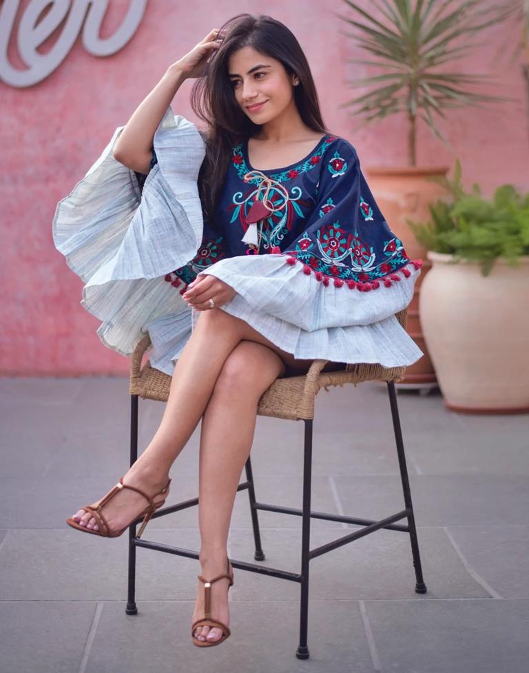 Navy Blue Embroidery Cotton Top