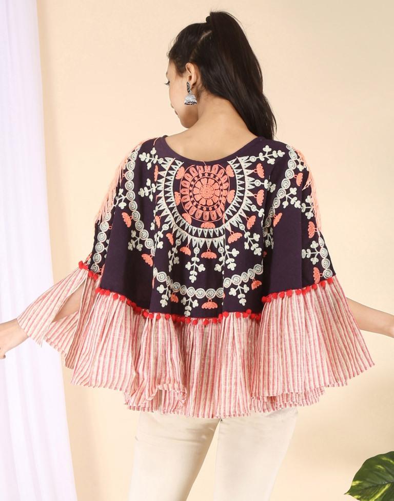 Purple Printed Polyester Poncho