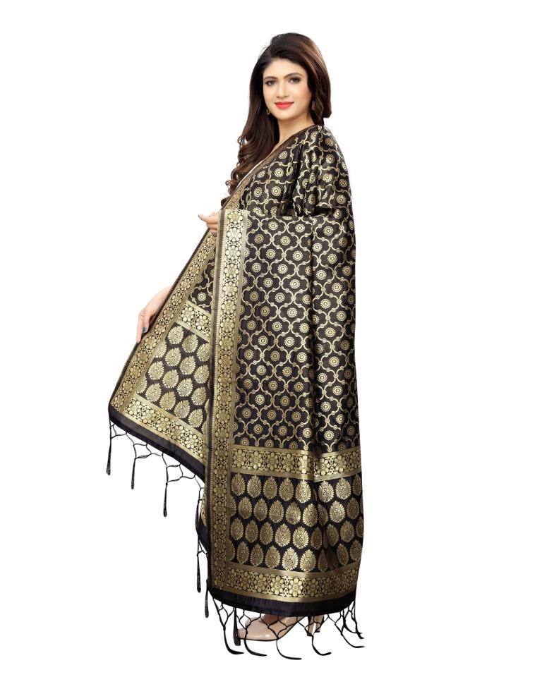 Angellic Black Coloured Poly Silk Jacquard Banarasi Dupatta | Sudathi