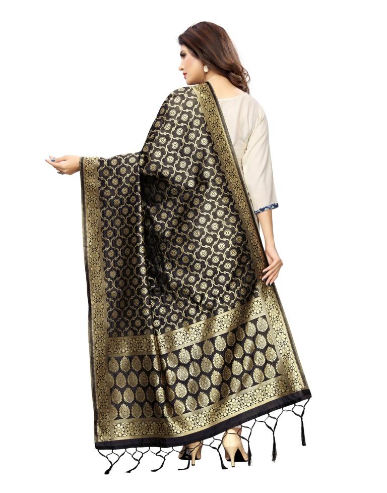Angellic Black Coloured Poly Silk Jacquard Banarasi Dupatta | Sudathi