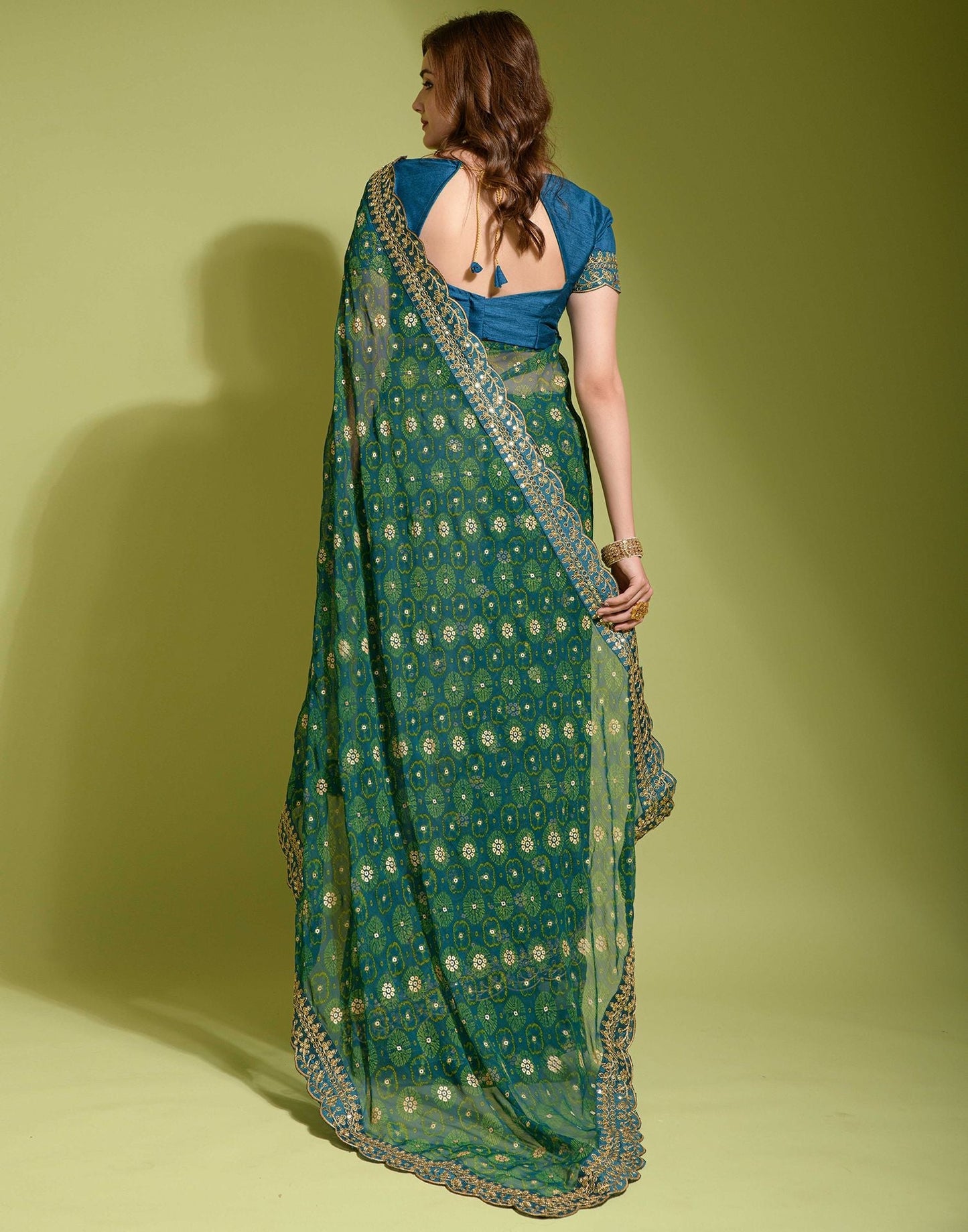 Teal Georgette Printed Saree | Leemboodi