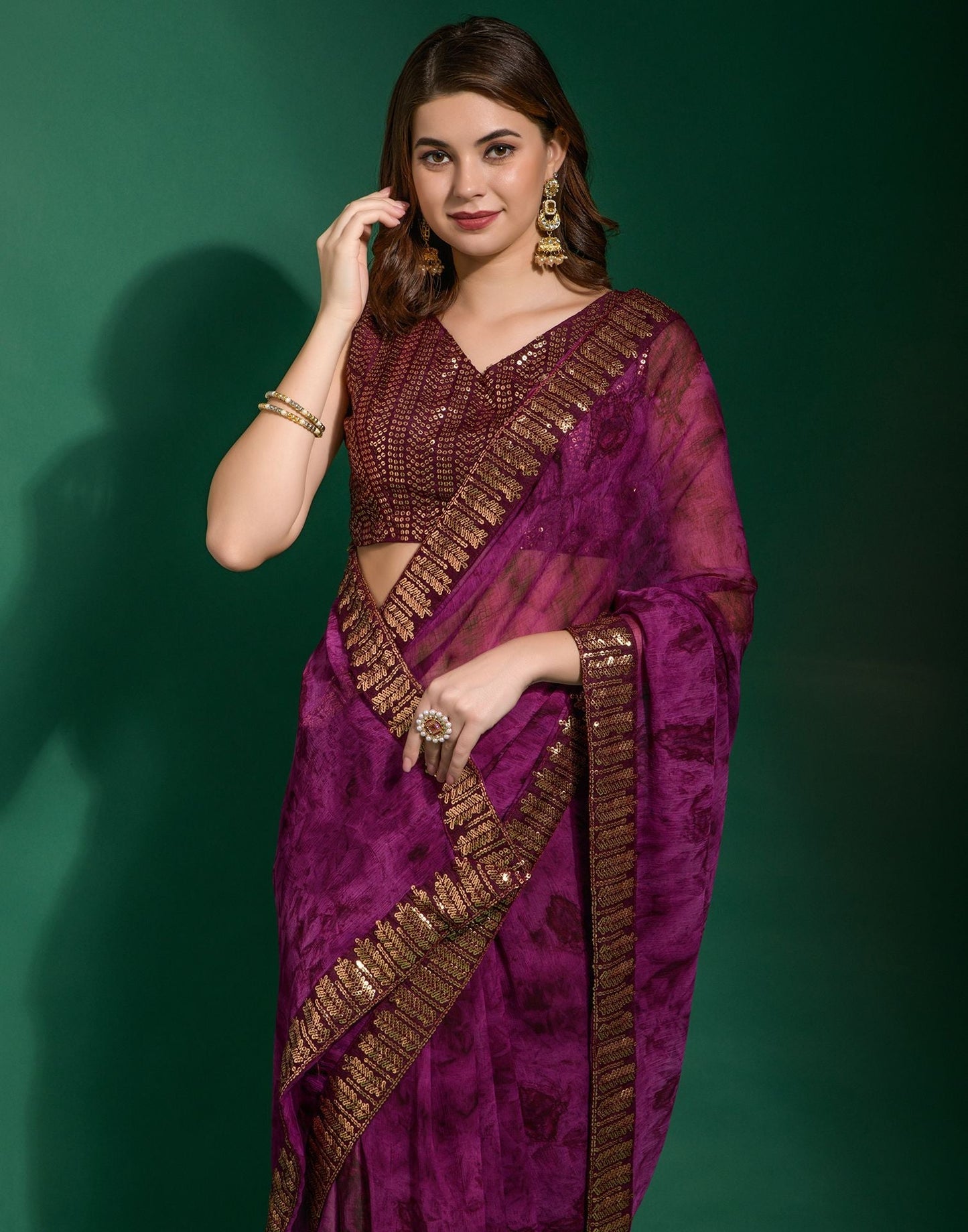 Magenta Chiffon Digital Printed Saree | Leemboodi