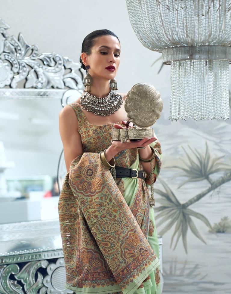 Pista Green Jacquard Silk Saree